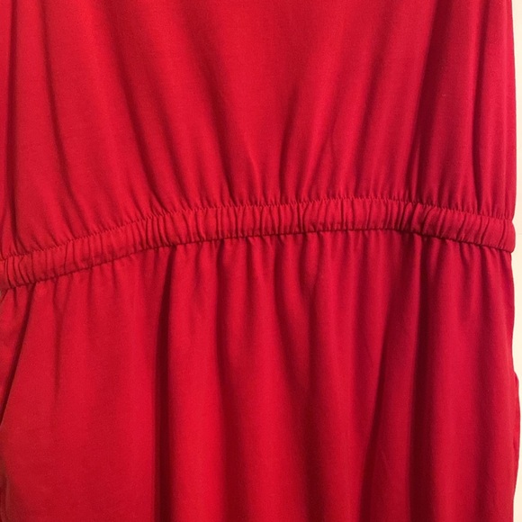Zenana Plus Cotton Drawstring Waist Curved Hem Side Slits Dress Pockets Red 1X - Picture 6 of 8